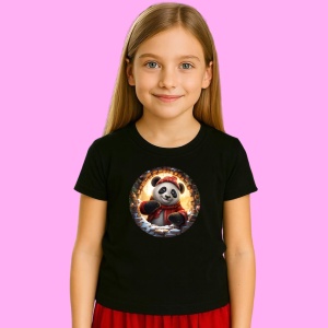 Tricou Panda Cu Fular Rosu, din bumbac 100% Copii | Dama | Barbat - Img 2