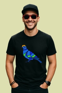 Tricou Pasare Albastra Geometrica, Copii | Dama | Barbat, culoare negru - Img 2