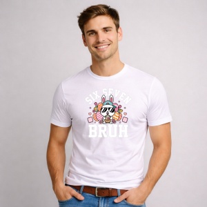 Tricou Paste 67 Bunny Bruh Meme Easter Iepuras Ochelari, din bumbac 100%, tricou alb, Copii | Dama | Barbat - Img 2