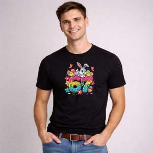 Tricou Paste 67 Easter Iepuras Oua Colorate Drip Funny, din bumbac 100%, tricou negru, Copii | Dama | Barbat - Img 2