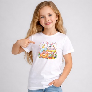 Tricou Paste 67 Iepuras Funny Oua Colorate Pastel, din bumbac 100%, tricou alb, Copii | Dama | Barbat - Img 2