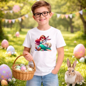 Tricou Paste Ariel Iepuras Paste Cos Oua Colorate, din bumbac 100%, tricou alb, Copii | Dama | Barbat - Img 5