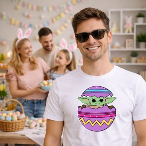Tricou Paste Baby Yoda Grogu Paste Ou Spart Colorat, din bumbac 100%, tricou alb, Copii | Dama | Barbat - Img 7