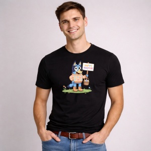 Tricou Paste Bluey Paste Cos Oua Colorate Iepuras, din bumbac 100%, tricou negru, Copii | Dama | Barbat - Img 2
