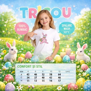Tricou Paste Bugs Bunny Costum Paste Cos Oua Colorate, din bumbac 100%, tricou alb, Copii | Dama | Barbat - Img 4