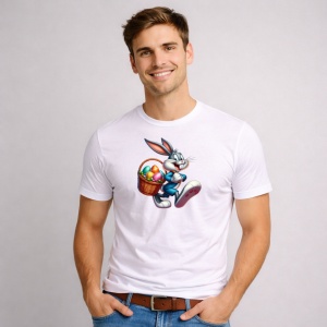 Tricou Paste Bugs Bunny Paste Cos Oua Colorate Clasic, din bumbac 100%, tricou alb, Copii | Dama | Barbat