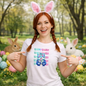 Tricou Paste Bunny Cool Ochelari Happy Easter Aesthetic, din bumbac 100%, tricou alb, Copii | Dama | Barbat - Img 9