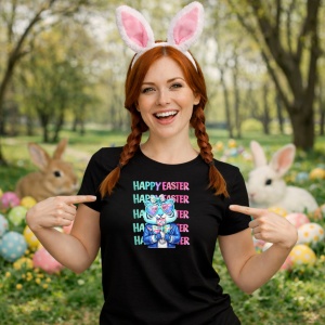 Tricou Paste Bunny Cool Ochelari Happy Easter Aesthetic, din bumbac 100%, tricou negru, Copii | Dama | Barbat - Img 9
