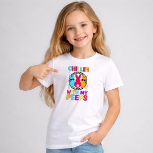 Tricou Paste Chillin With My Peeps Iepurasi Multicolor, din bumbac 100%, tricou alb, Copii | Dama | Barbat - Img 2