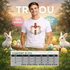 Tricou Paste Cruce Crestina Cu Frunze Simbol Paste Religios, din bumbac 100%, tricou alb, Copii | Dama | Barbat - Img 6