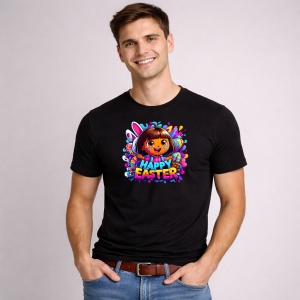 Tricou Paste Dora Explorer Paste Happy Easter Colorat Oua, din bumbac 100%, tricou negru, Copii | Dama | Barbat - Img 2
