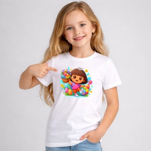 Tricou Paste Dora Explorer Paste Oua Colorate Vesel, din bumbac 100%, tricou alb, Copii | Dama | Barbat