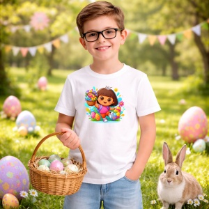 Tricou Paste Dora Explorer Paste Oua Colorate Vesel, din bumbac 100%, tricou alb, Copii | Dama | Barbat - Img 5