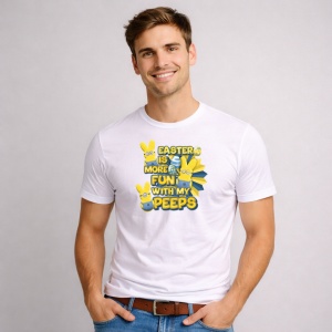 Tricou Paste Easter Is More Fun With My Peeps Galben Iepuras, din bumbac 100%, tricou alb, Copii | Dama | Barbat - Img 2