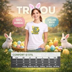 Tricou Paste Easter Is More Fun With My Peeps Galben Iepuras, din bumbac 100%, tricou alb, Copii | Dama | Barbat - Img 7