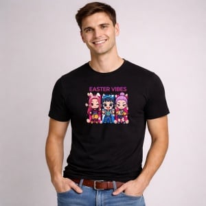 Tricou Paste Easter Vibes Kpop Girls Chibi Stil, din bumbac 100%, tricou negru, Copii | Dama | Barbat