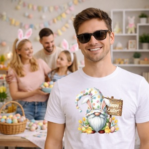 Tricou Paste Gnom Cu Placuta Happy Easter Si Oua Colorate, din bumbac 100%, tricou alb, Copii | Dama | Barbat - Img 7