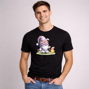 Tricou Paste Gnom Mov Pastel Cu Iepuras Si Pui Decor, din bumbac 100%, tricou negru, Copii | Dama | Barbat - Img 2