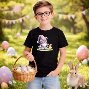 Tricou Paste Gnom Mov Pastel Cu Iepuras Si Pui Decor, din bumbac 100%, tricou negru, Copii | Dama | Barbat - Img 5