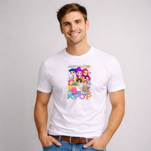 Tricou Paste Happy Easter Kpop Grup Anime Colorat, din bumbac 100%, tricou alb, Copii | Dama | Barbat - Img 2