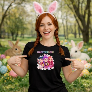 Tricou Paste Happy Easter Kpop Grup Fete Colorat, din bumbac 100%, tricou negru, Copii | Dama | Barbat - Img 9