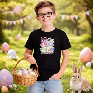 Tricou Paste Happy Easter Party Kpop Girls Pastel, din bumbac 100%, tricou negru, Copii | Dama | Barbat - Img 5