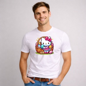 Tricou Paste Hello Kitty Cos Paste Oua Colorate Kawaii, din bumbac 100%, tricou alb, Copii | Dama | Barbat