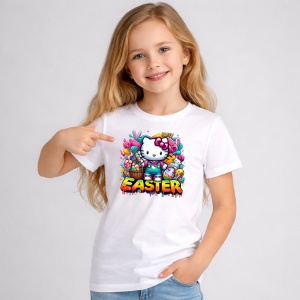 Tricou Paste Hello Kitty Paste Happy Easter Oua Colorate Cos, din bumbac 100%, tricou alb, Copii | Dama | Barbat - Img 2