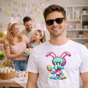 Tricou Paste Iepuras Cartoon Colorat Funny Easter Vibe, din bumbac 100%, tricou alb, Copii | Dama | Barbat - Img 7