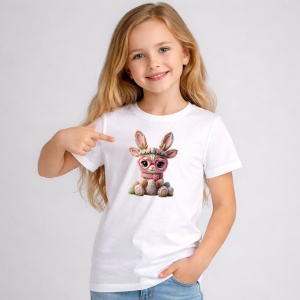 Tricou Paste Iepuras Crosetat Pastel Cu Oua Colorate Cute Kawaii, din bumbac 100%, tricou alb, Copii | Dama | Barbat - Img 2
