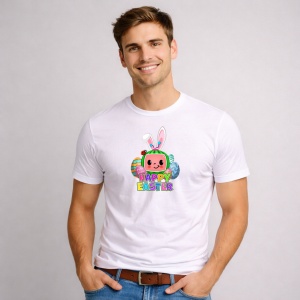Tricou Paste Iepuras Kawaii Happy Easter Oua Colorate, din bumbac 100%, tricou alb, Copii | Dama | Barbat