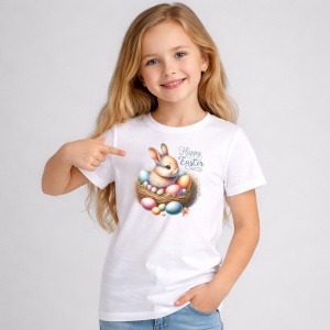 Tricou Paste Iepuras Paste Cuib Oua Colorate Pastel, din bumbac 100%, tricou alb, Copii | Dama | Barbat - Img 2