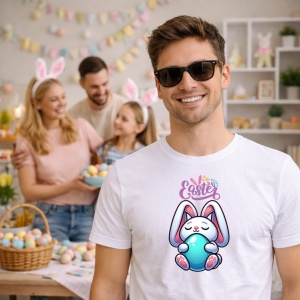 Tricou Paste Iepuras Paste Ou Colorat Kawaii Happy Easter, din bumbac 100%, tricou alb, Copii | Dama | Barbat - Img 7