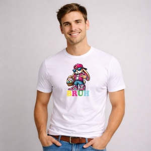 Tricou Paste Iepuras Streetwear Bruh Urban Cool Style, din bumbac 100%, tricou alb, Copii | Dama | Barbat - Img 2