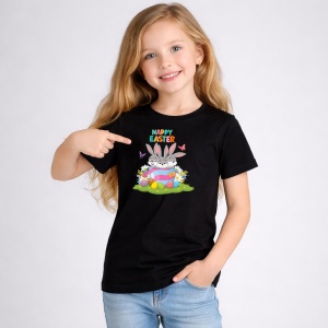 Tricou Paste Iepurasi Paste Cos Oua Colorate Grup Vesel, din bumbac 100%, tricou negru, Copii | Dama | Barbat - Img 2