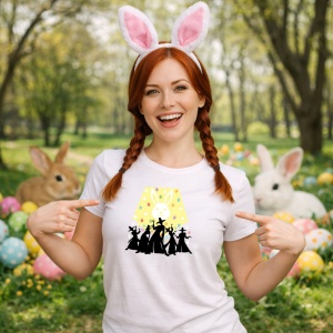 Tricou Paste Iepurasi Silueta Easter Show Dans Kpop, din bumbac 100%, tricou alb, Copii | Dama | Barbat - Img 9