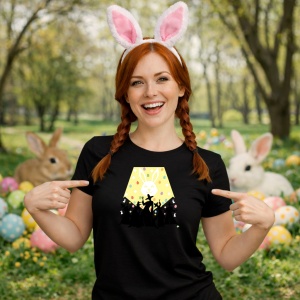 Tricou Paste Iepurasi Silueta Easter Show Dans Kpop, din bumbac 100%, tricou negru, Copii | Dama | Barbat - Img 9