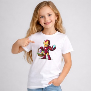 Tricou Paste Iron Man Paste Cos Oua Colorate Erou, din bumbac 100%, tricou alb, Copii | Dama | Barbat - Img 2