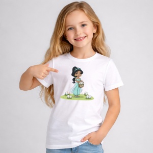 Tricou Paste Jasmine Aladdin Paste Cos Oua Colorate, din bumbac 100%, tricou alb, Copii | Dama | Barbat