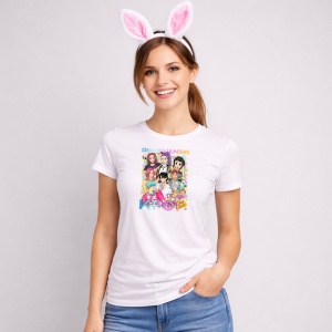 Tricou Paste Kpop Demon Hunters Grup Personaje Anime Colorat, din bumbac 100%, tricou alb, Copii | Dama | Barbat - Img 3