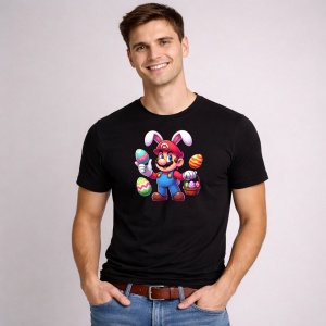 Tricou Paste Mario Iepuras Paste Oua Colorate, din bumbac 100%, tricou negru, Copii | Dama | Barbat - Img 2