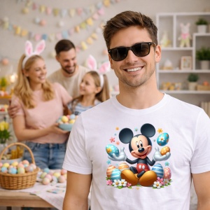 Tricou Paste Mickey Mouse Paste Oua Colorate Iepuras Zambitor, din bumbac 100%, tricou alb, Copii | Dama | Barbat - Img 7