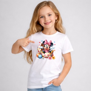 Tricou Paste Minnie Mouse Paste Ou Spart Colorat Flori, din bumbac 100%, tricou alb, Copii | Dama | Barbat