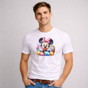 Tricou Paste Minnie Mouse Paste Oua Colorate Cos, din bumbac 100%, tricou alb, Copii | Dama | Barbat - Img 2