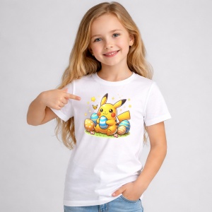 Tricou Paste Pikachu Paste Oua Colorate Iepuras Stelute, din bumbac 100%, tricou alb, Copii | Dama | Barbat