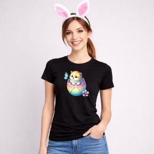 Tricou Paste Pisica Paste Ou Colorat Pastel Fluture, din bumbac 100%, tricou negru, Copii | Dama | Barbat