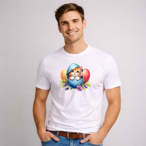 Tricou Paste Pisica Paste Ou Spart Colorat Flori, din bumbac 100%, tricou alb, Copii | Dama | Barbat - Img 2
