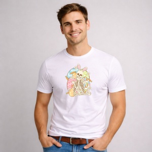 Tricou Paste Schelet Iepuras Oua Pastel Funny Dark Humor, din bumbac 100%, tricou alb, Copii | Dama | Barbat - Img 2