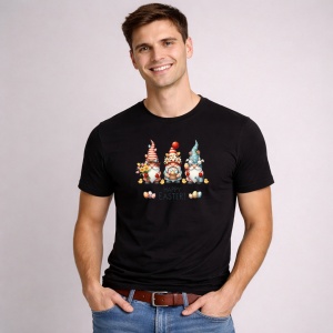 Tricou Paste Set Gnomi Easter Cu Oua Colorate Decor Cute, din bumbac 100%, tricou negru, Copii | Dama | Barbat - Img 1