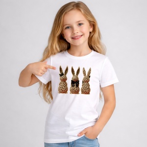 Tricou Paste Set Iepurasi Leopard Print Stylish Decor, din bumbac 100%, tricou alb, Copii | Dama | Barbat